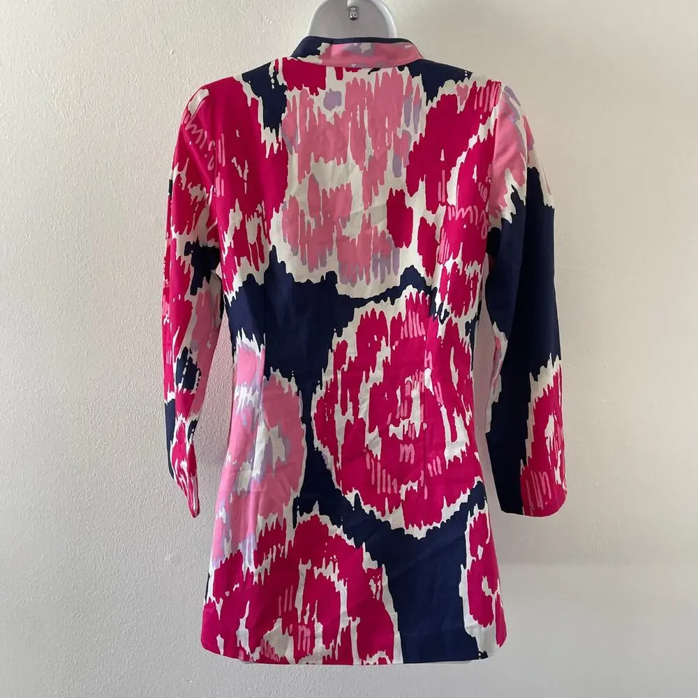 Lilly Pulitzer Tunic Womens XS Ciara Pink Blue Retro Floral Resort Vacation